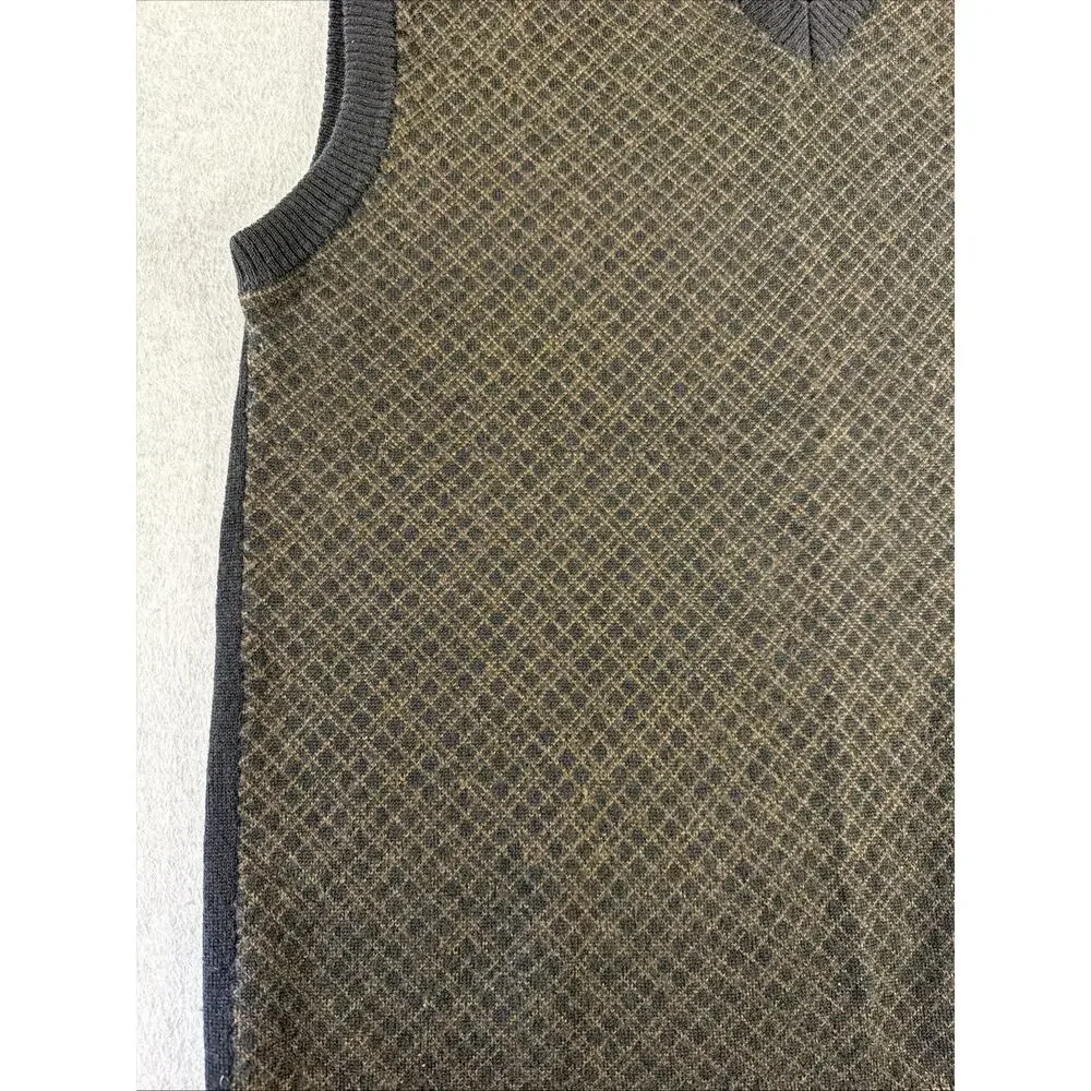 Pronto-Uomo Men's Merino 50% Wool Knit Sweater Vest Brown V-Neck Ribbed M